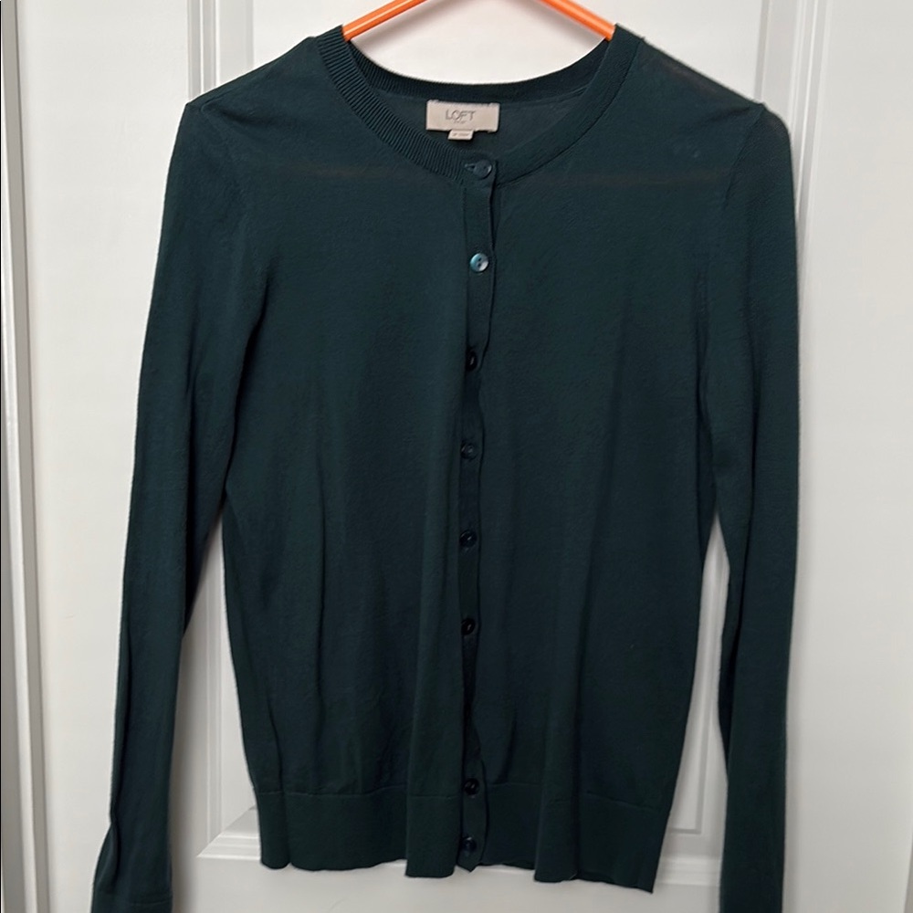 LOFT Deep Teal Button-Up Cardigan